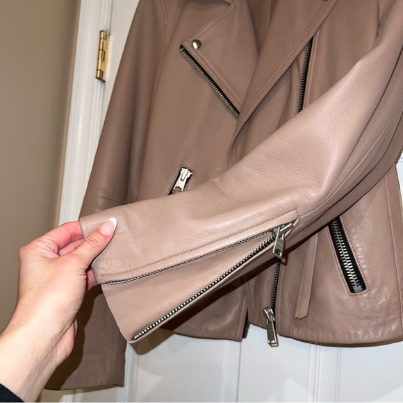 MUTED BLUSH ALLSAINTS LEATHER BIKER JACKET • SIZE 4 - Picture 3 of 7
